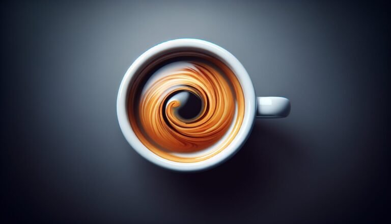 A cup of coffee with swirls in it, showcasing its artistic and mesmerizing effects.