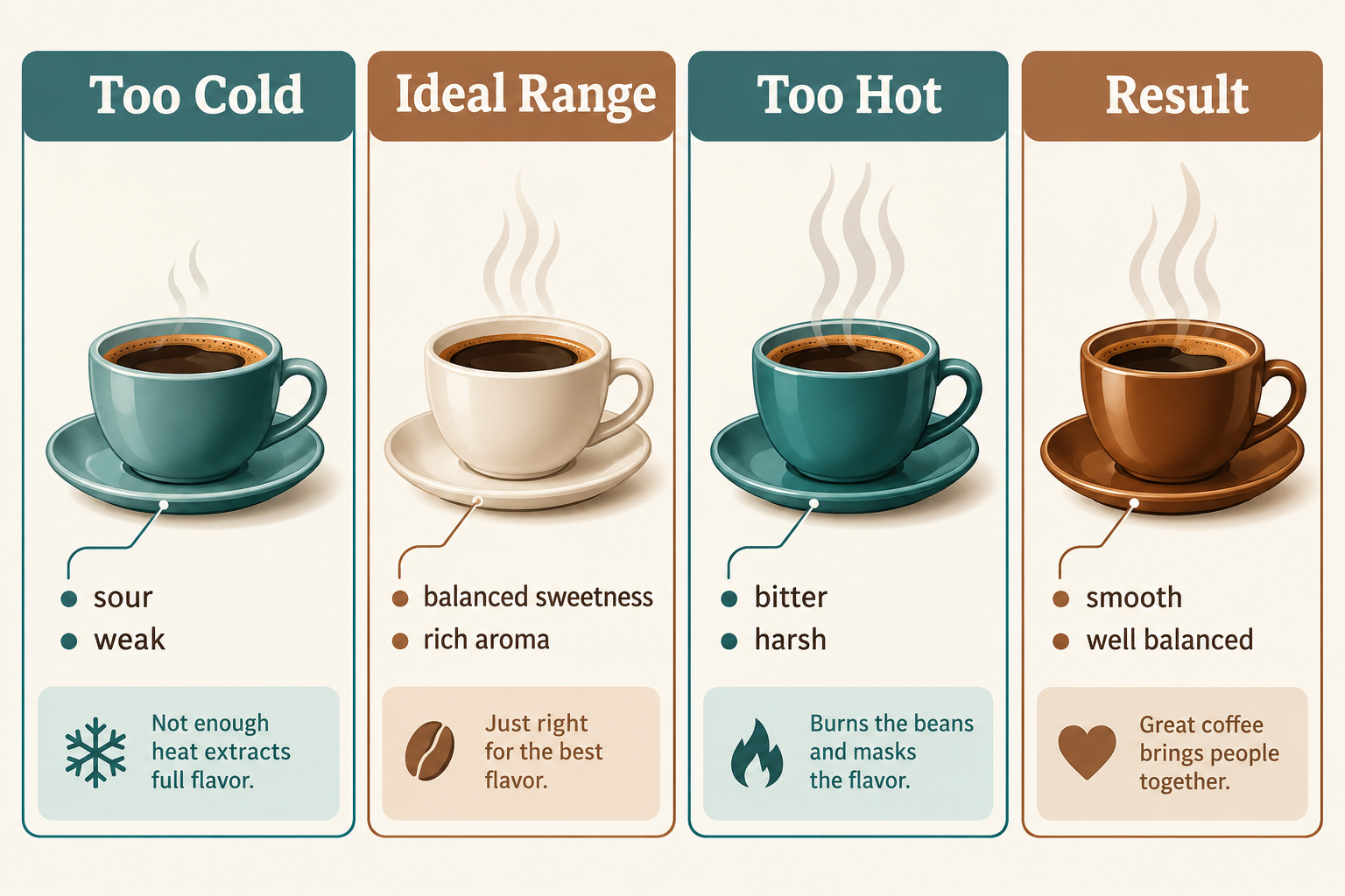 What happens if you brew coffee with water that's too hot or too cold