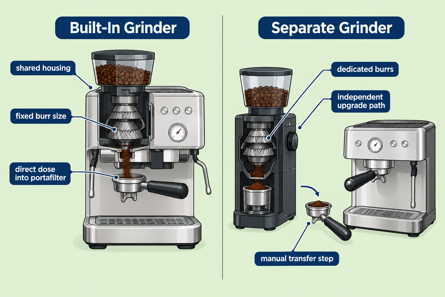 Built-In Grinder vs Separate Grinder: What Actually Changes