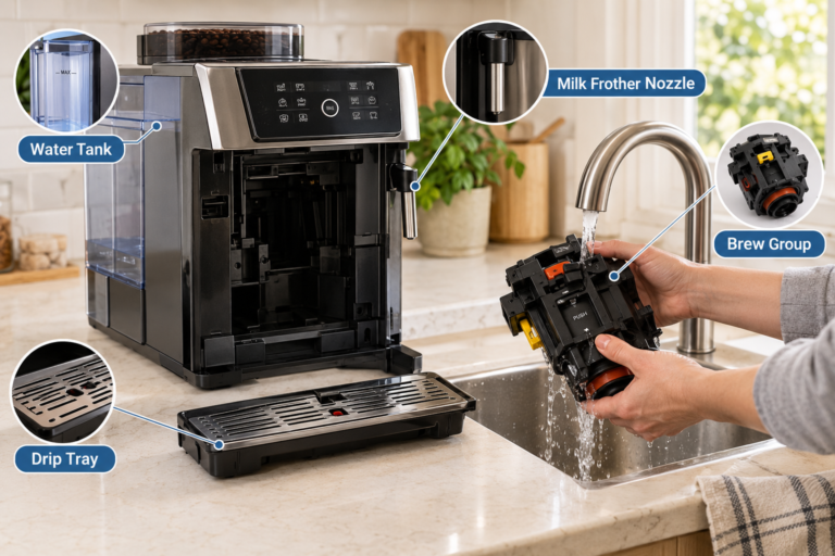 Super automatic espresso machine cleaning and maintenance requirements